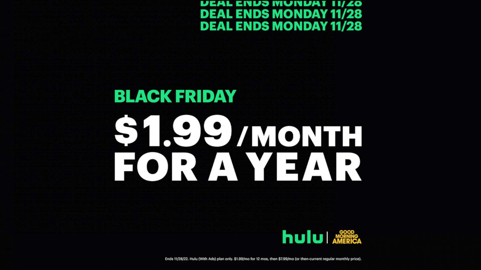 Last chance for Cyber Monday! Get Hulu for $1.99 per month for a year