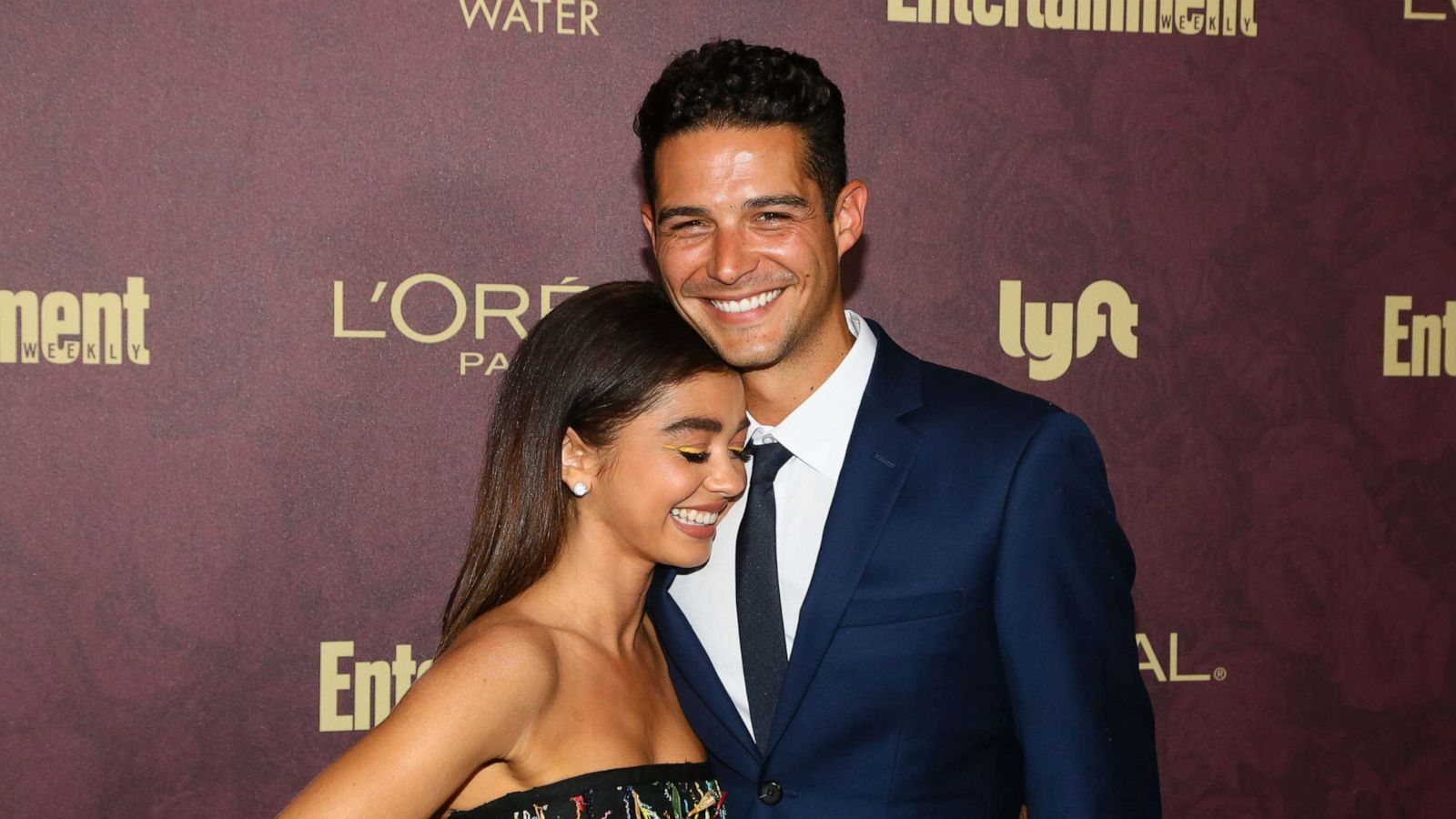 PHOTO: Sarah Hyland and Wells Adams arrive to the 2018 Entertainment Weekly Pre-Emmy Party at Sunset Tower Hotel on Sept. 15, 2018, in West Hollywood, Calif.