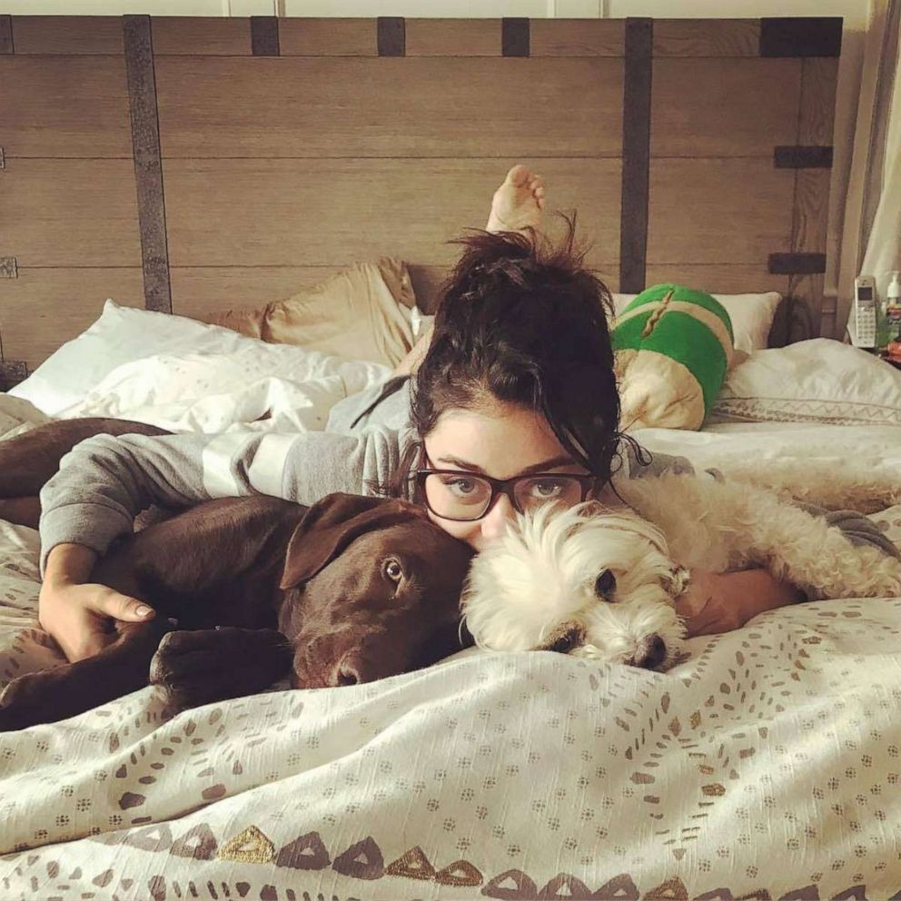 PHOTO: Actress Sarah Hyland with her dogs Boo and Barkley. 