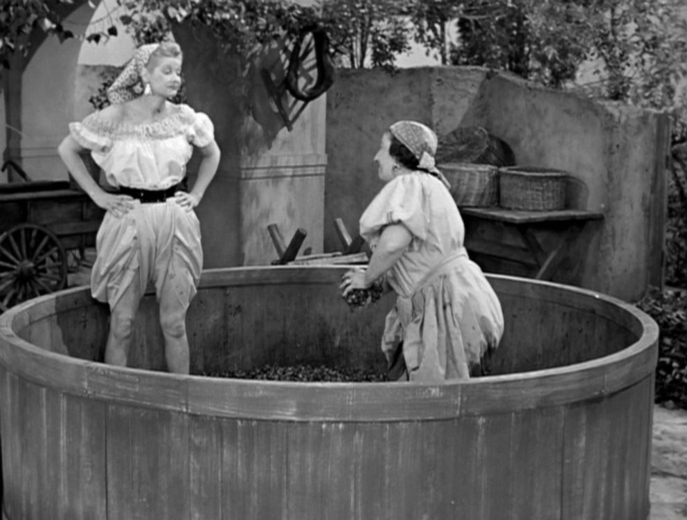 PHOTO: Lucille Ball, as Lucy Ricardo, and Teresa Tirelli, as Wine Stomper, in "Lucy's Italian Movie".