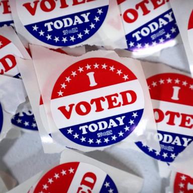 PHOTO: "I voted" stickers are seen in the Polk County Election Office during early voting, Oct. 16, 2024, in Des Moines, Iowa.