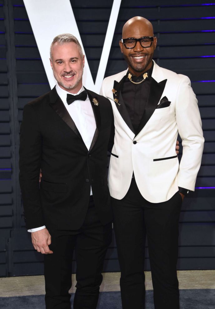 PHOTO: Ian Jordan, left, and Karamo Brown arrive at the Vanity Fair Oscar Party, Feb. 24, 2019, in Beverly Hills, Calif.