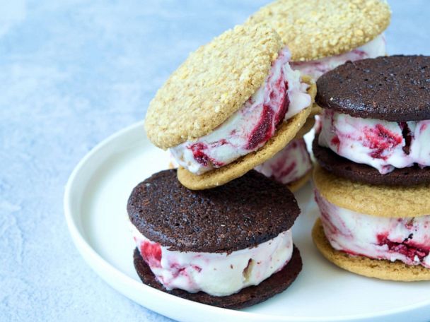 2 Delicious Homemade Ice Cream Sandwich Recipes Chocolate Raspberry And Pb J Gma