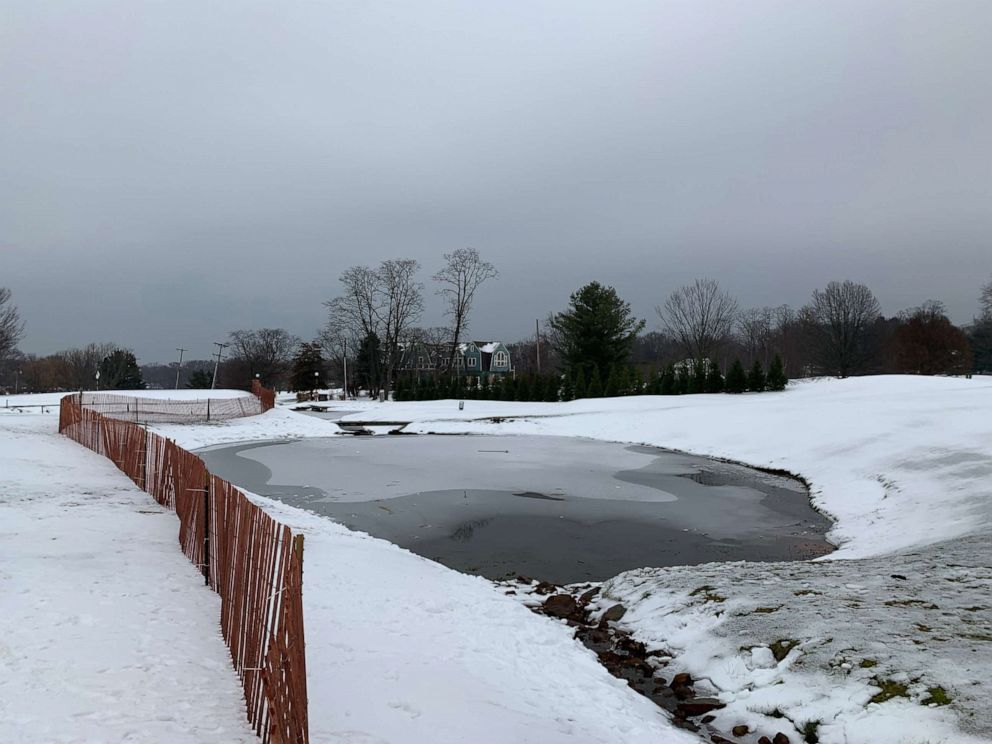 PHOTO: An icy pond at Beacon Hill Country Club in Atlantic Highlands, New Jersey.