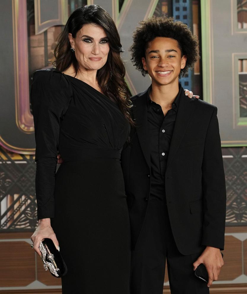 PHOTO: Idina Menzel and her son Walker at the Universal Pictures' WICKED Los Angeles Premiere held at the Dorothy Chandler Pavilion in Los Angeles on Nov. 9, 2024. 