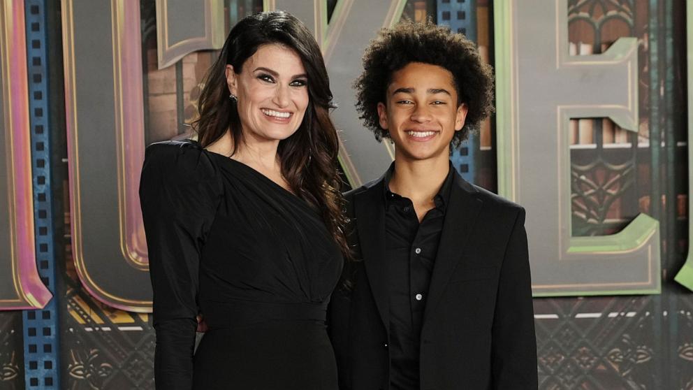 PHOTO: Idina Menzel and her son Walker at the Universal Pictures' WICKED Los Angeles Premiere held at the Dorothy Chandler Pavilion in Los Angeles on Nov. 9, 2024. 