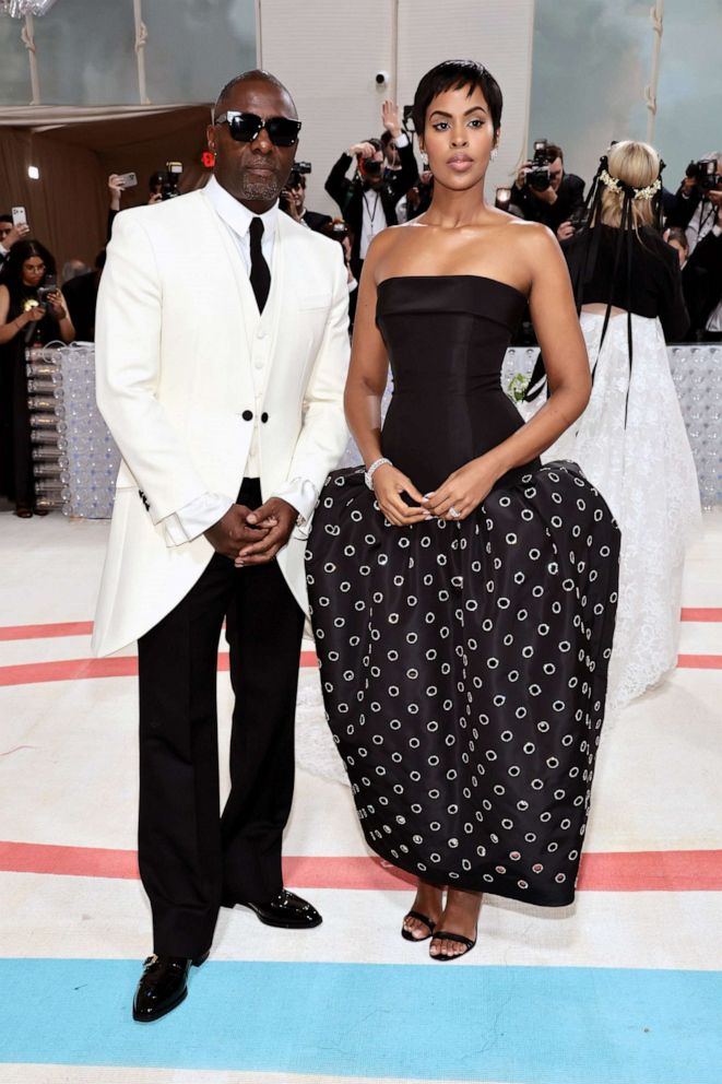 PHOTO: Idris Elba and Sabrina Dhowre Elba attend The 2023 Met Gala Celebrating "Karl Lagerfeld: A Line Of Beauty" at The Metropolitan Museum of Art, May 01, 2023 in New York City.