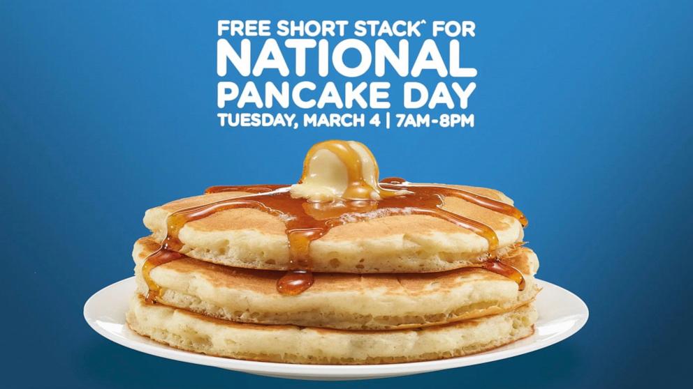 PHOTO: A short stack of pancakes at IHOP will be free on March 4, 2025.