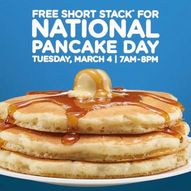 PHOTO: A short stack of pancakes at IHOP will be free on March 4, 2025.