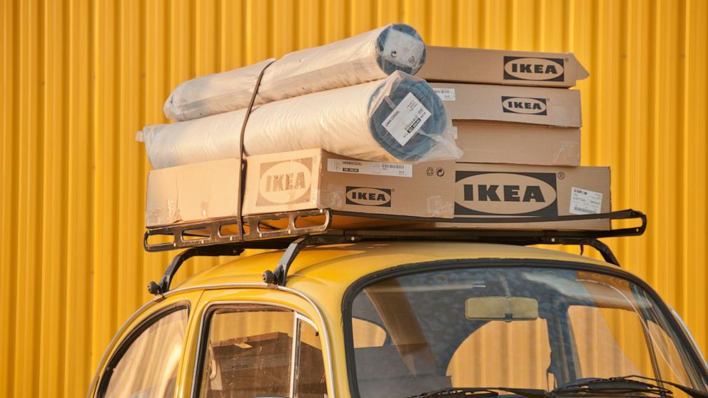 PHOTO: A group of boxes from Ikea sit on top of a car outside their store in Izmir, Turkey.
