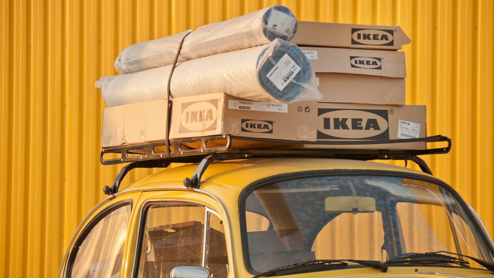 PHOTO: A group of boxes from Ikea sit on top of a car outside their store in Izmir, Turkey.