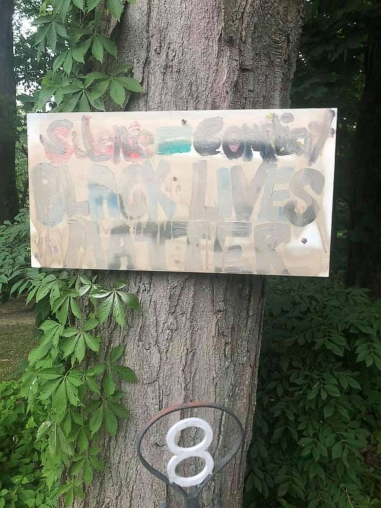 Amanda Gorman's Black Lives Matter sign, vandalized two days after she put it on display in front of her home. 