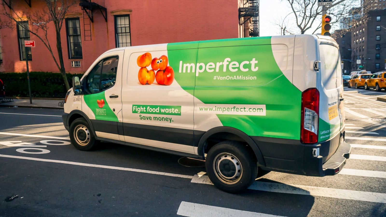 PHOTO: In this March 4, 2020, file photo, an Imperfect Foods brand delivery van is driven through the Chelsea neighborhood of New York.