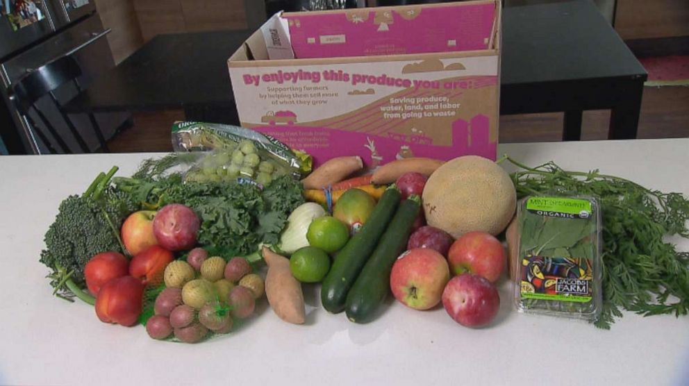 PHOTO: The fruit and vegetables above were sent to the Tao family in San Francisco by "ugly produce" delivery service Imperfect Foods.