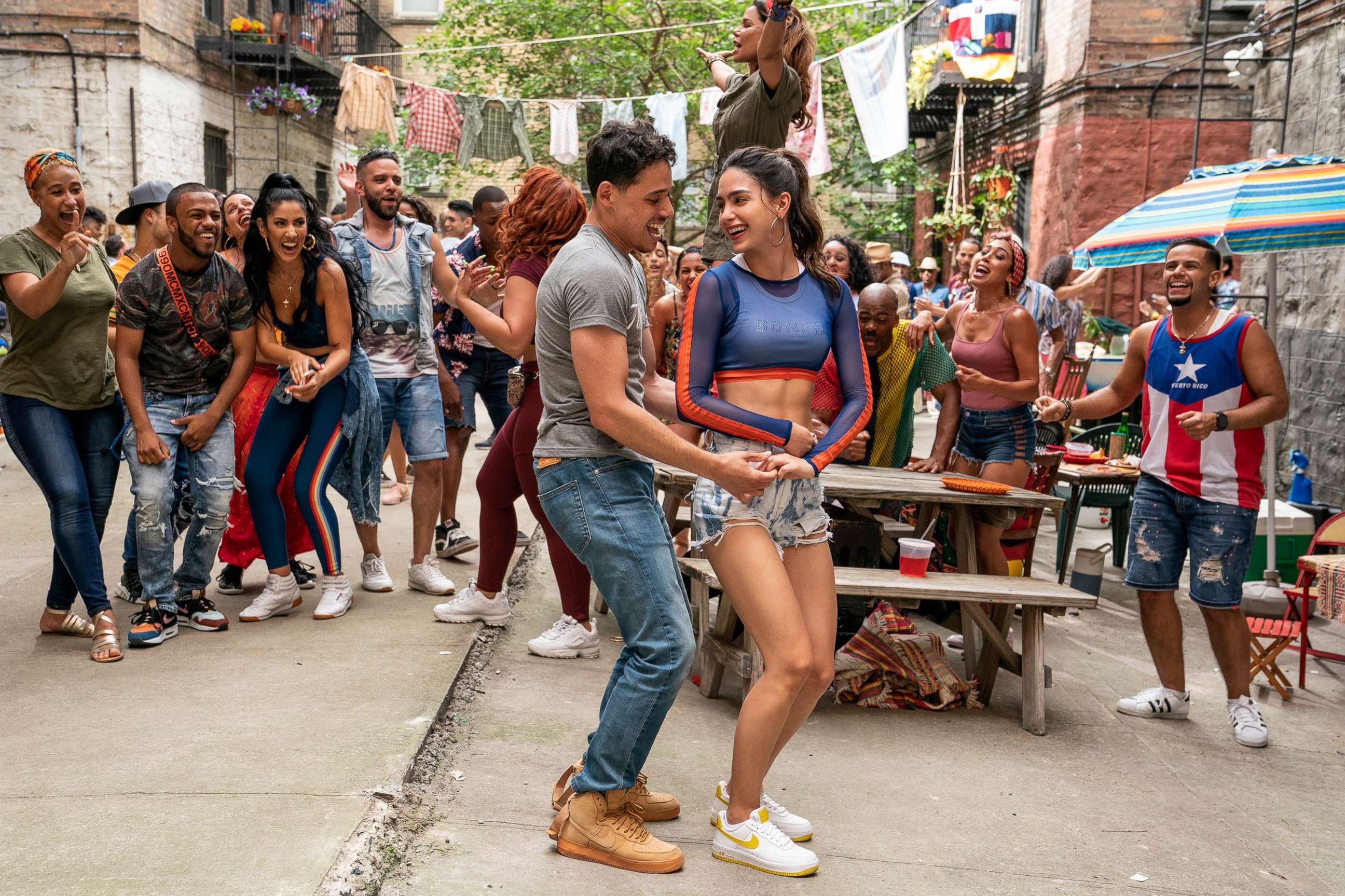 PHOTO: Anthony Ramos as Usnavi and  Melissa Barrera as Vanessa in a scene from "In the Heights."
