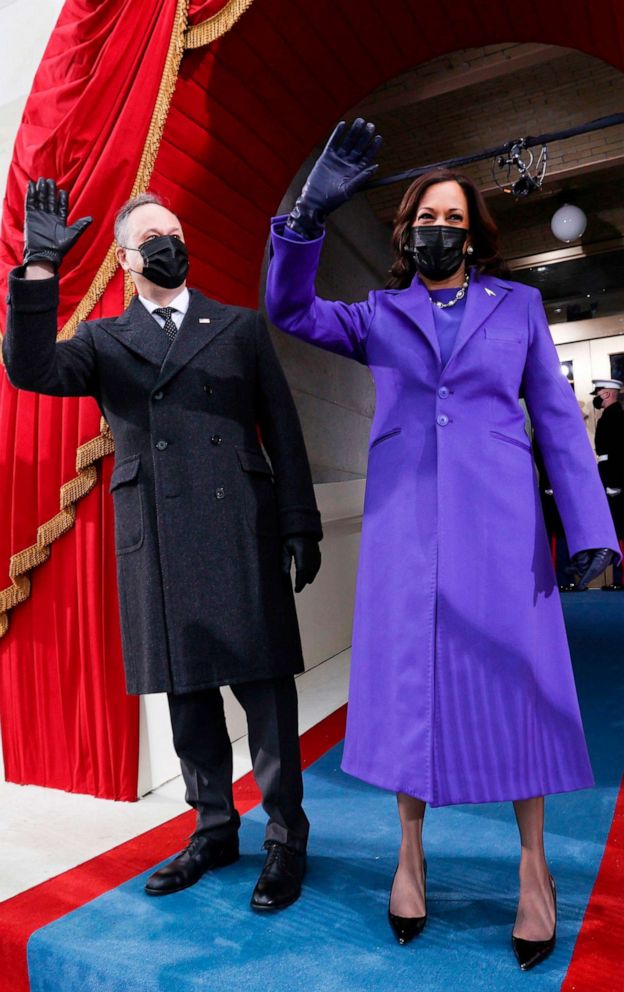 PHOTO: Vice President-elect Kamala Harris and her spouse Doug Emhoff arrive for the inauguration of Joe Biden as the 46th President of the United States on the West Front of the Capitol in Washington, D.C., Jan. 20, 2021.