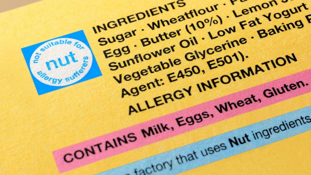 PHOTO: A food label showing ingredients and allergy information.