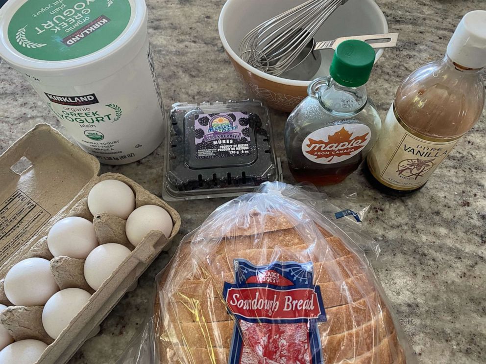 PHOTO: Bread, egg, Greek yogurt, maple syrup and berries to make a new TikTok trending recipe.