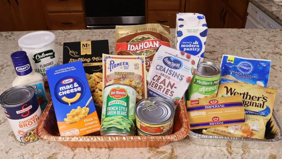 PHOTO: Ingredients from Dollar Tree to make an affordable Thanksgiving dinner.