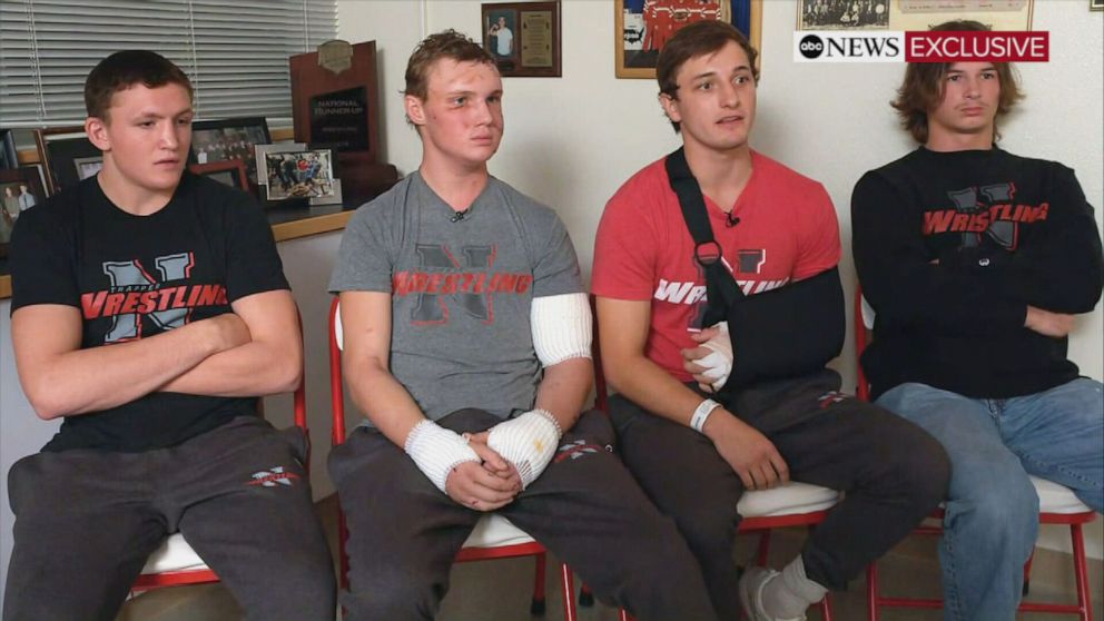 PHOTO: From left, Orrin Jackson, Kendell Cummings, Brayden Lowry and August Harrison sit down for an exclusive interview with ABC News that aired on "Good morning America" on 19 October 2022.