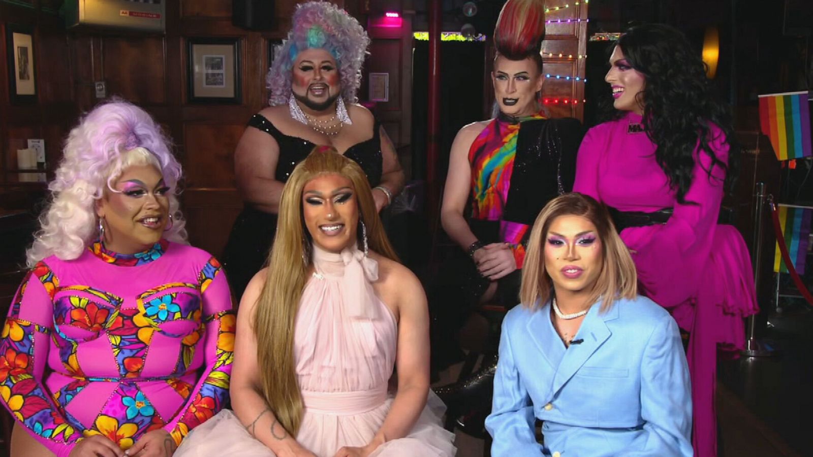 PHOTO: Drag performers Ari Kiki, Prada G. Major, Androgyny, Hibiscus and Brenda Dharling appear on "Good Morning America," June 1, 2023.