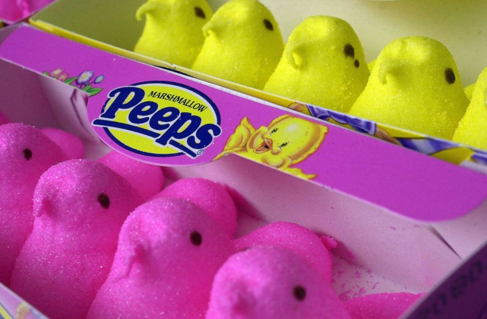 PHOTO: FILE - Pink and yellow Marshmallow Peeps are seen April 18, 2003 in Warminster, Pennsylvania.