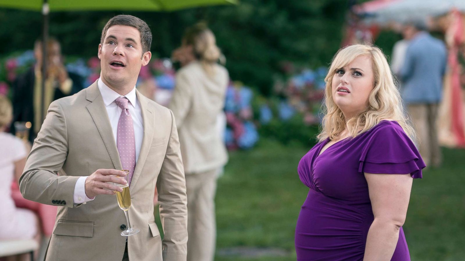 PHOTO: Adam Devine, left, and Rebel Wilson in a scene from "Isn't It Romantic."