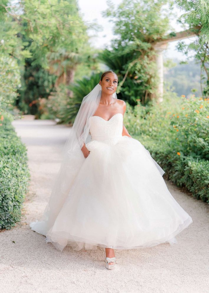 PHOTO: Issa Rae wore custom Vera Wang Haute to her wedding in the South of France on  July 25th, 2021. 