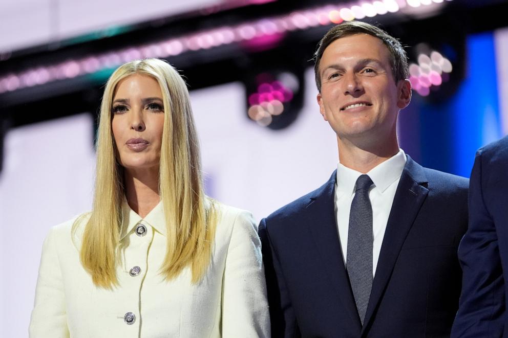 PHOTO: Ivanka Trump and Jared Kushner are seen during the final day of the Republican National Convention, July 18, 2024, in Milwaukee. 