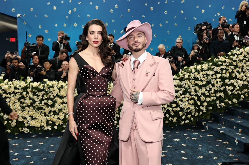 PHOTO: Valentina Ferrer and J Balvin attend the 2025 Met Gala Celebrating "Superfine: Tailoring Black Style" at Metropolitan Museum of Art on May 05, 2025 in New York City.