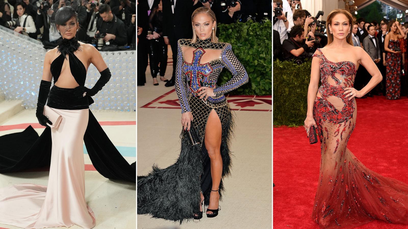 PHOTO: Jennifer Lopez appears at The Met Gala in 2023, 2018, and 2015.