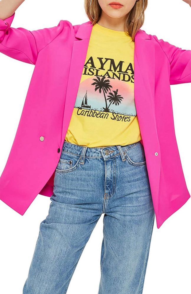 PHOTO: Style Hint: Calling all color lovers. This glam blazer is not for the faint of heart. Mix it with playful tees in equally bright colors for an eye-catching combo. Or, take a sophisticated turn, and use it to spice up head-to-toe black.