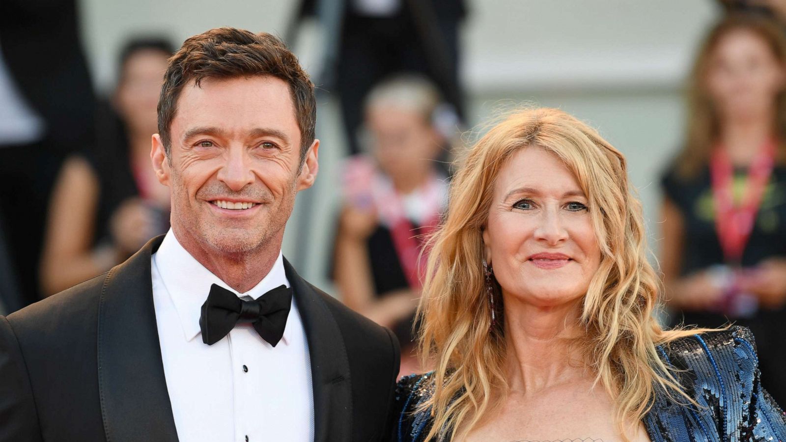 PHOTO: Actor Hugh Jackman and actress Laura Dern pose on the red carpet for the premiere of the film "The Son" during the 79th Venice International Film Festival in Venice, Italy, Sept. 7, 2022.