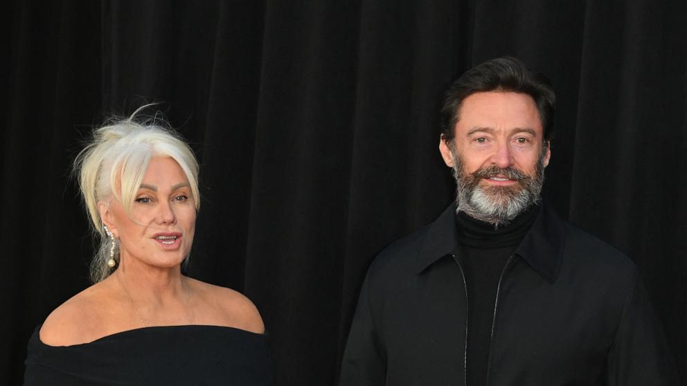 PHOTO: Deborra-Lee Furness and Hugh Jackman arrive for the "Ghosted" premiere at AMC Lincoln Square Theater in New York City on April 18, 2023.