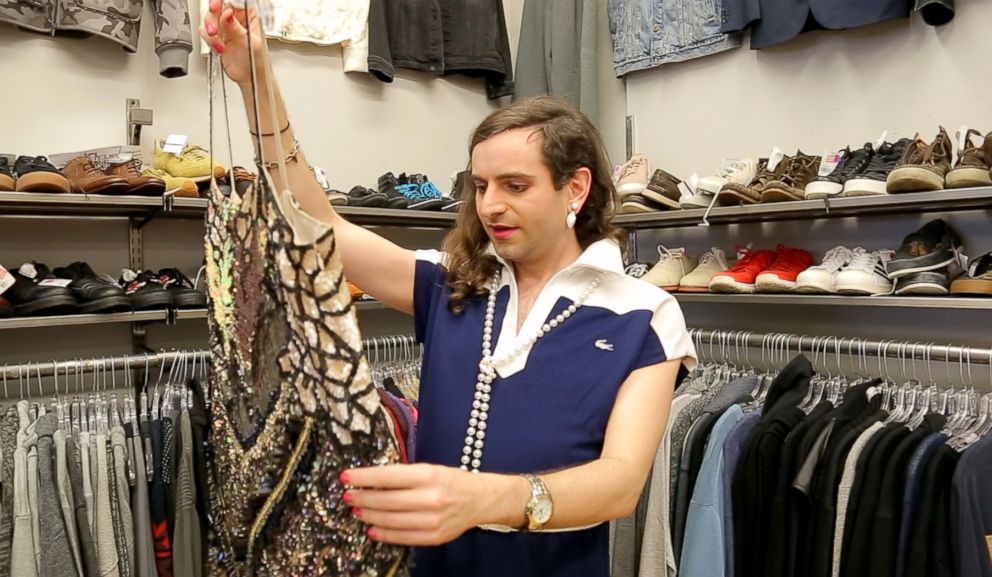 PHOTO: Writer Jacob Tobia looks for an outfit at Crossroads Trading in West Hollywood, California.