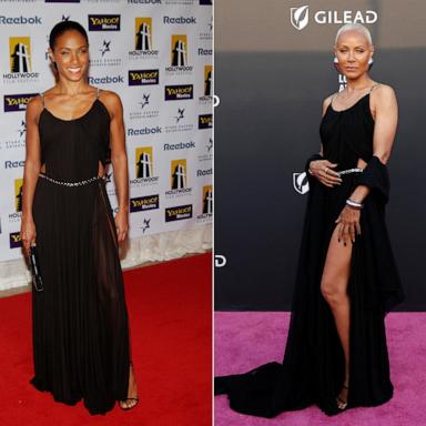 PHOTO: Split image showing Jada Pinkett Smith during The 8th Annual Hollywood Film Festival Hollywood Awards in Beverly Hills, Calif. on Oct. 18, 2004, and Pinkett Smith at The Los Angeles LGBT Center Gala at the Shrine Auditorium on May 18, 2024. 