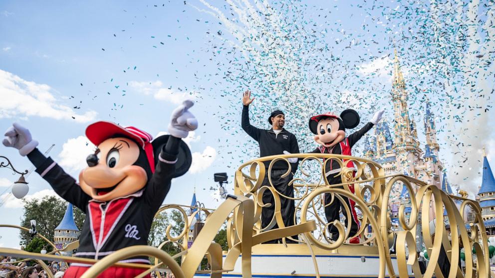 PHOTO: Philadelphia Eagles quarterback Jalen Hurts reflects on his Super Bowl victory in an interview with ABC News' Will Reeve at Walt Disney World Resort.