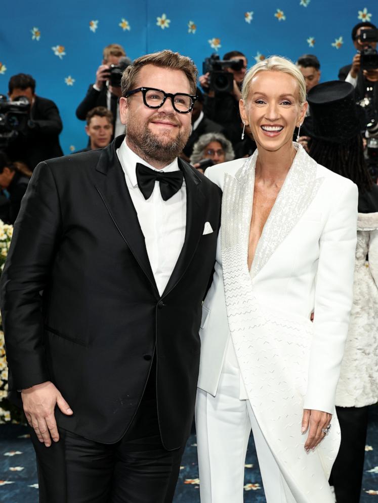PHOTO: James Corden and Julia Carey attend the 2025 Met Gala celebrating "Superfine: Tailoring Black Style" at the Metropolitan Museum of Art on May 05, 2025 in New York City.