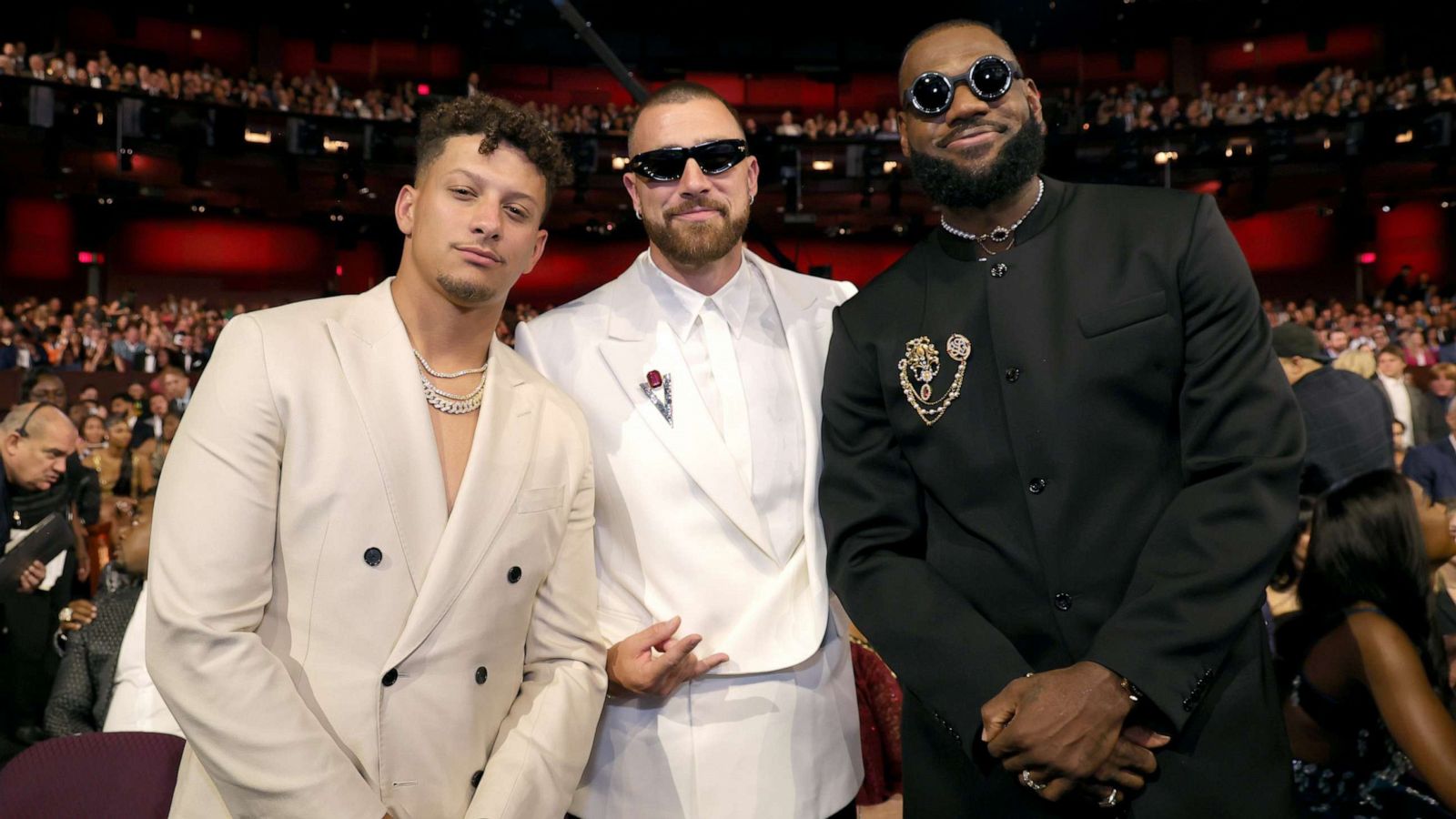 PHOTO: Patrick Mahomes, Travis Kelce and LeBron James attend The 2023 ESPY Awards at Dolby Theatre on July 12, 2023 in Hollywood, California.