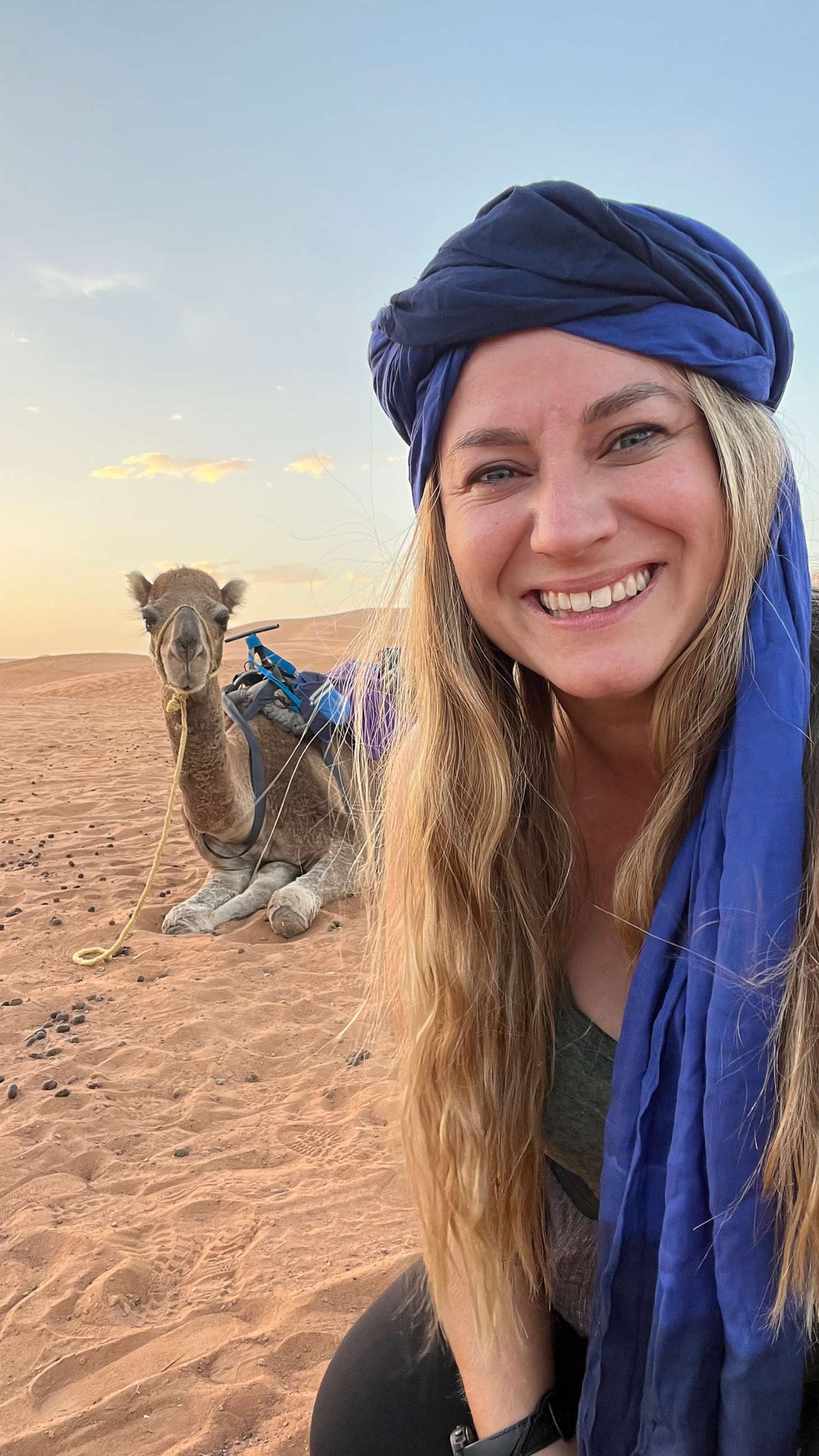 PHOTO: Loni James with a camel in Morocco.