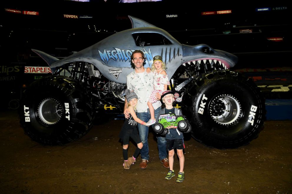 PHOTO: From left: Olivia Van Der Beek, James Van Der Beek, Annabel Van Der Beek and Joshua Van Der Beek attend Monster Jam on Aug. 18, 2018, in Los Angeles