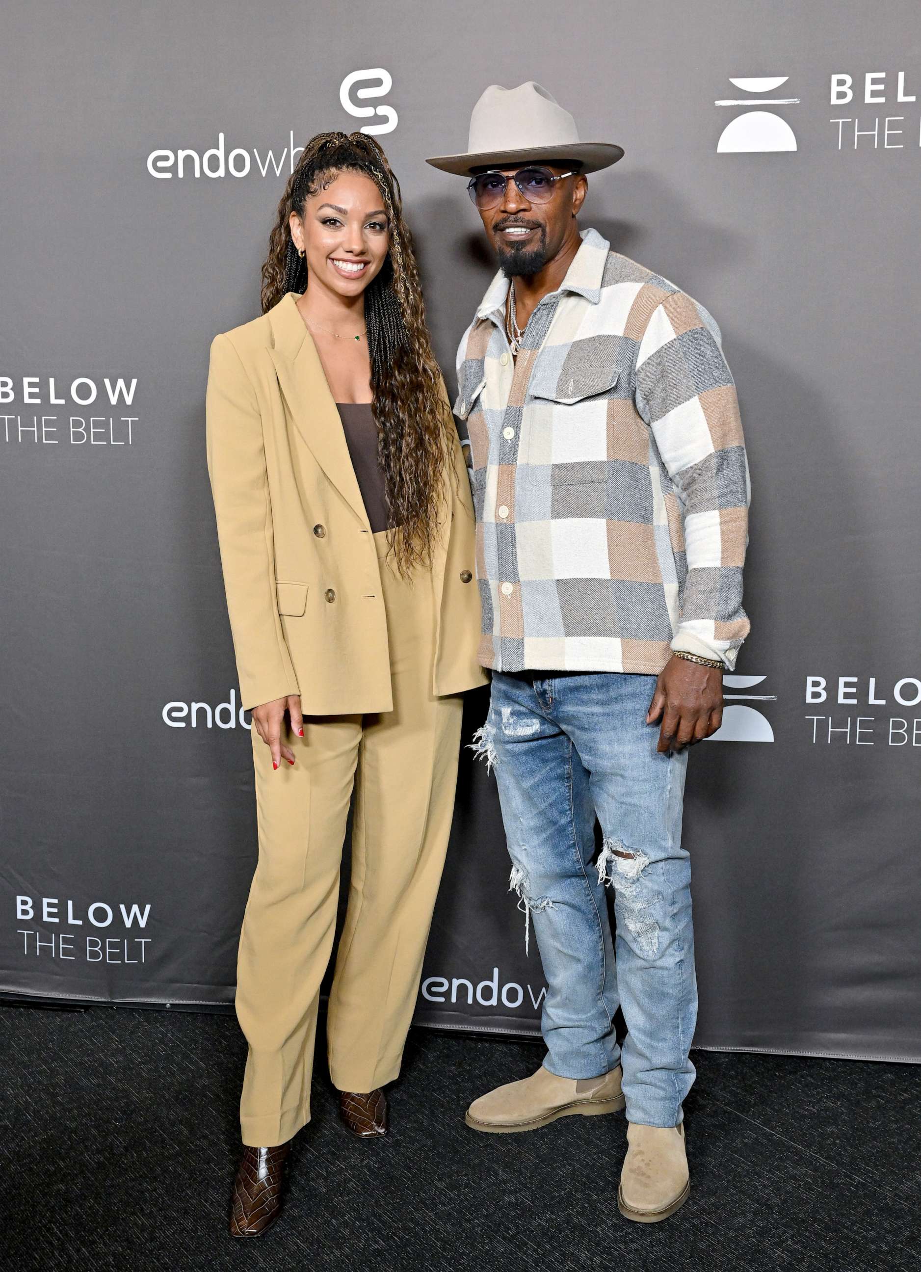 PHOTO: Corinne Foxx and Jamie Foxx attend the Los Angeles Screening of "Below The Belt" Oct. 1, 2022 in Los Angeles.