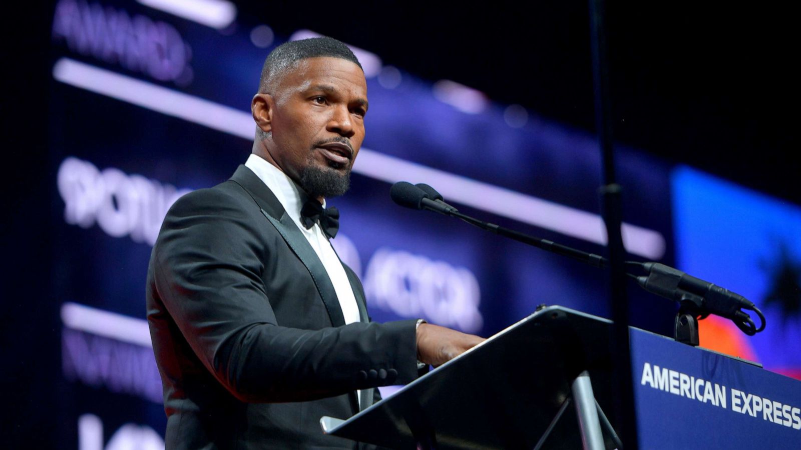 PHOTO: Jamie Foxx, winner of the Spotlight Award, speaks onstage during the 31st Annual Palm Springs International Film Festival Film Awards Gala at Palm Springs Convention Center on January 02, 2020 in Palm Springs, California.