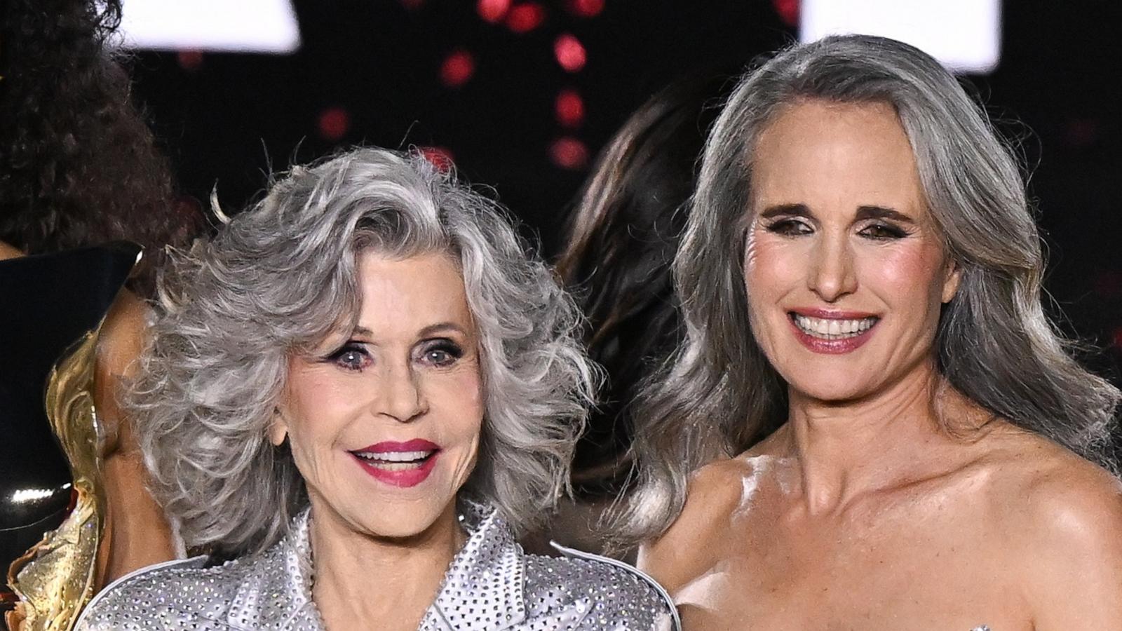 PHOTO: Jane Fonda and Andie MacDowell walk the runway during "Le Defile L'Oreal Paris "Walk Your Worth" Womenswear Spring-Summer 2025 show as part of Paris Fashion Week on Sept. 23, 2024, in Paris.