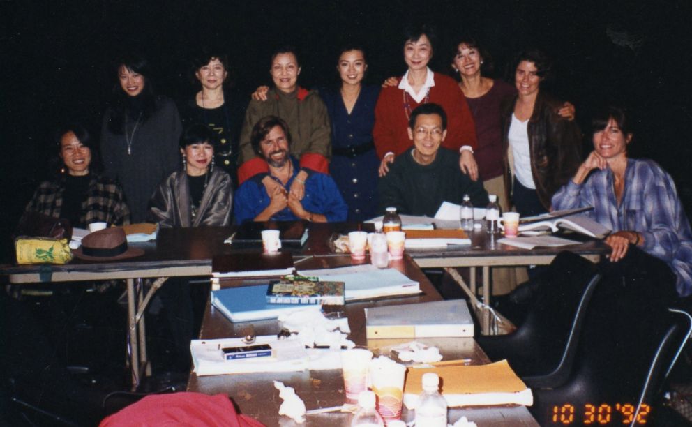 PHOTO: Janet Yang, who is pictured sitting on the far left, appears with members of the cast at a table read for "The Joy Luck Club."