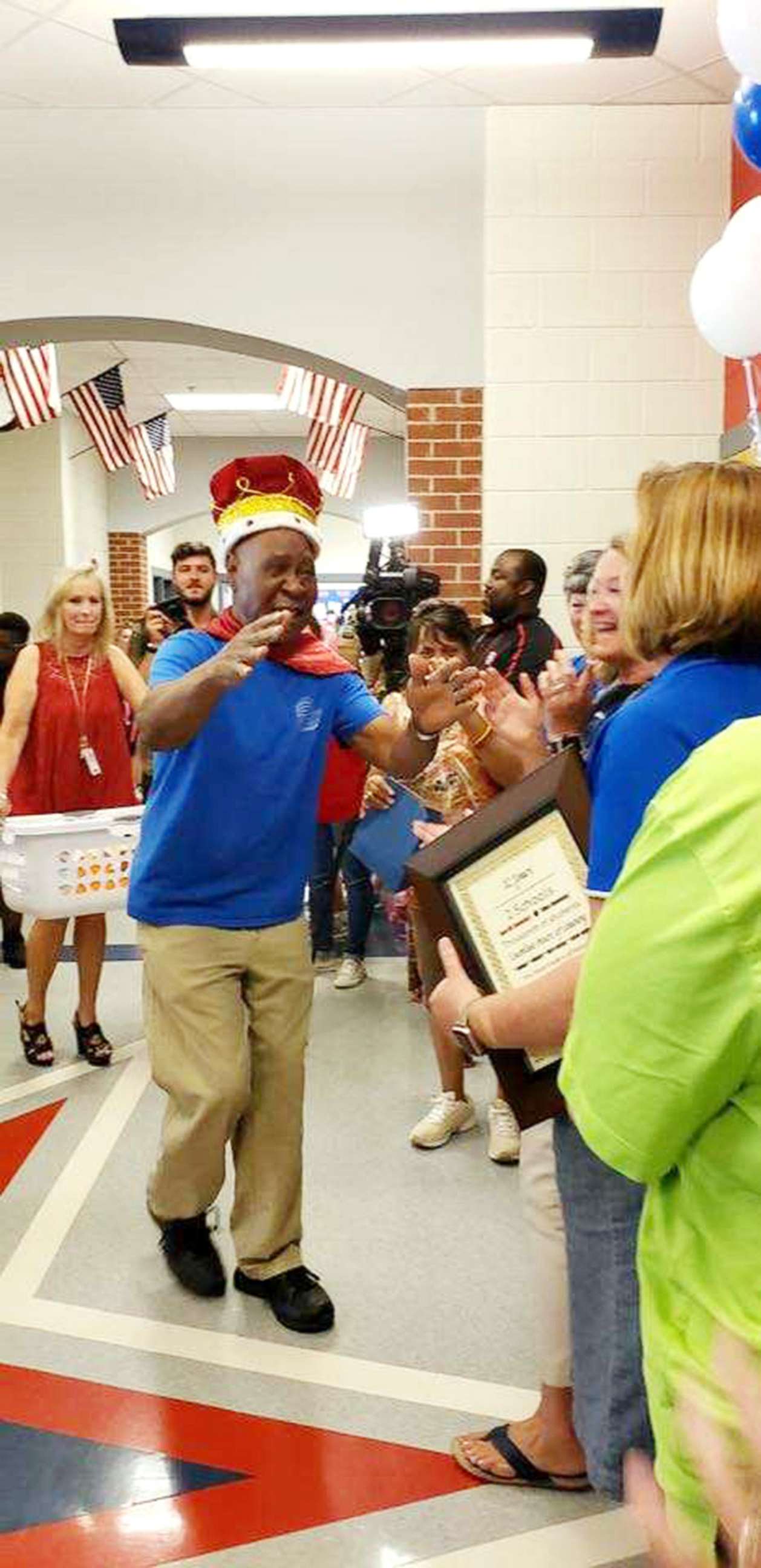 PHOTO: John Lockett, 83, a janitor at Sand Hill Elementary School in Carrollton, GA, received a surprise retirement party from students on May 17, 2019.