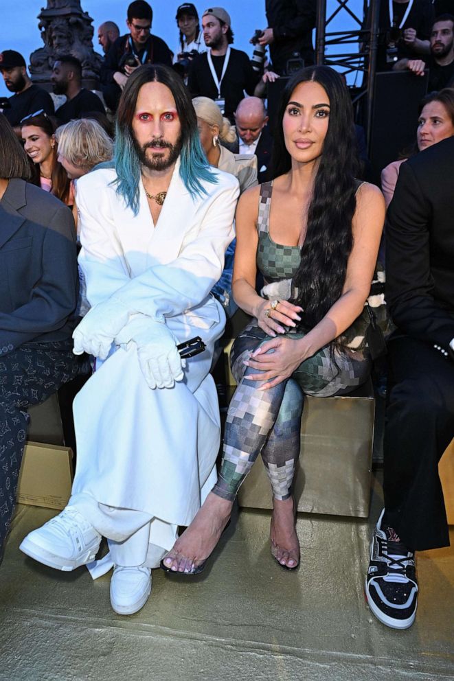 PHOTO: Jared Leto and Kim Kardashian attend the Louis Vuitton Menswear Spring/Summer 2024 show as part of Paris Fashion Week on June 20, 2023, in Paris.