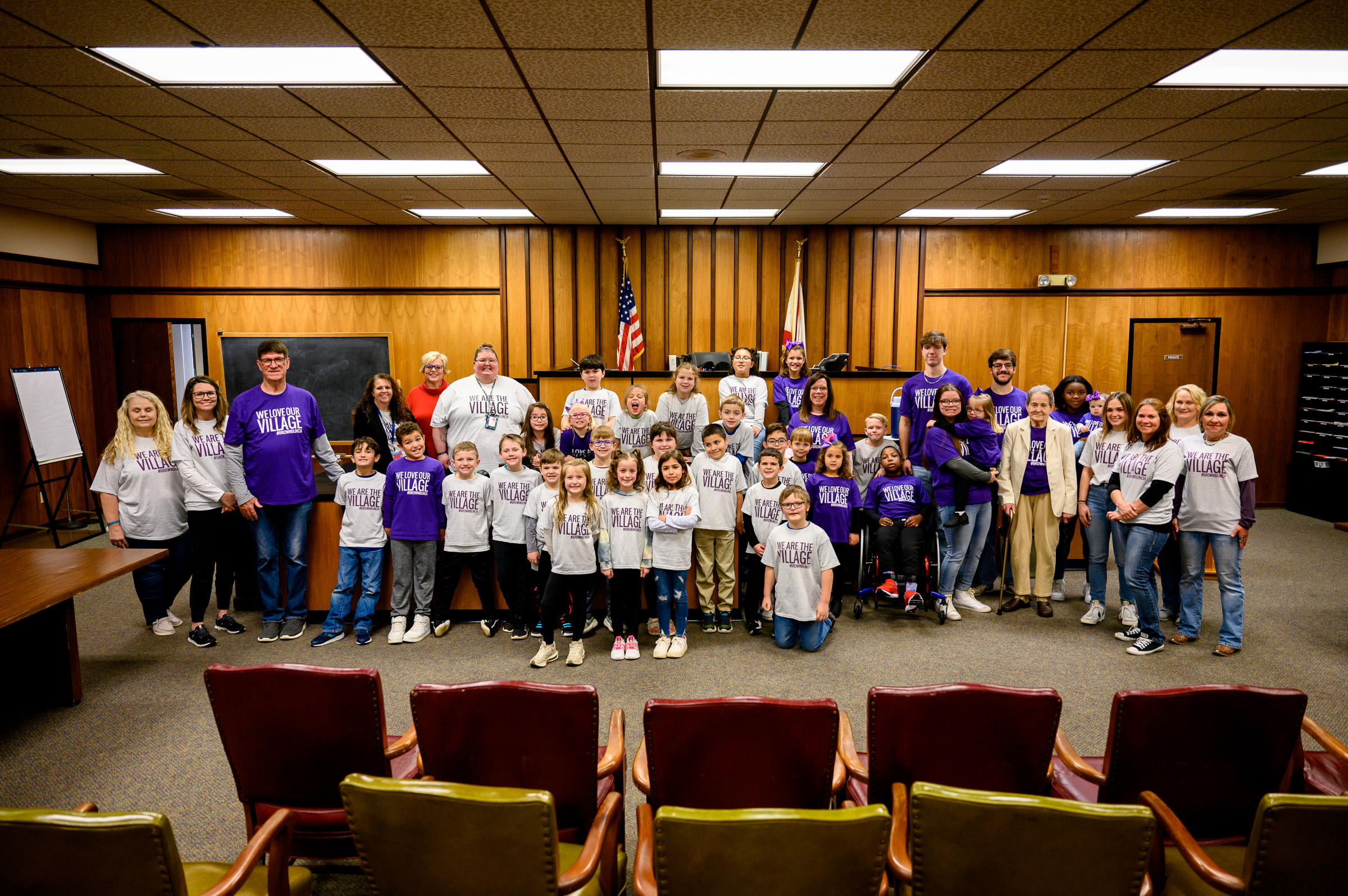 PHOTO: Jasmine, 9, poses for a photo with her family and classmates Monday, on her adoption day at Morgan County Courthouse in Decatur, Alabama.