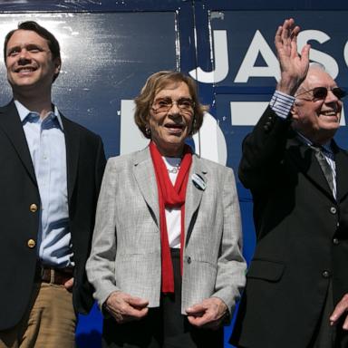 PHOTO: In this Oct. 27, 2014 file photo, Georgia Democratic gubernatorial candidate and State Sen. Jason Carter campaigns with his grandparents, former first lady Rosalynn Carter and former U.S. President Jimmy Carter in Columbus, Ga.