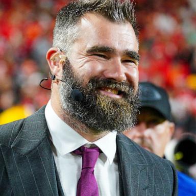 PHOTO: Former NFL player and ESPN commentator Jason Kelce on the sidelines during the first half of the game between the Kansas City Chiefs and Tampa Bay Buccaneers at GEHA Field, Nov. 4, 2024, in Kansas City, Mo.